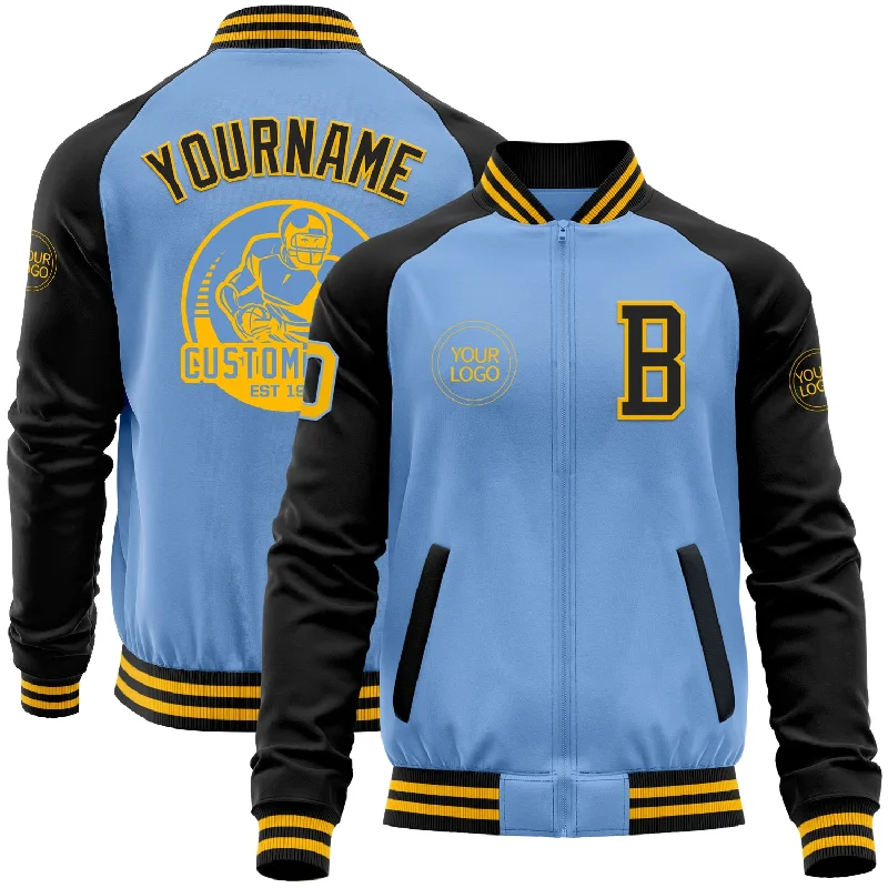 Fishing reel saltwater ready-Custom Light Blue Gold-Black Bomber Varsity Letterman Two Tone Zipper Jacket