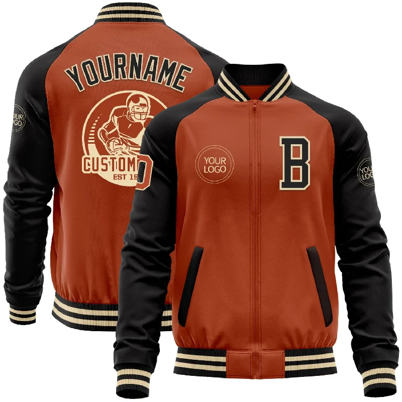 Fishing rod balance-Custom Texas Orange Cream-Black Bomber Varsity Letterman Two Tone Zipper Jacket