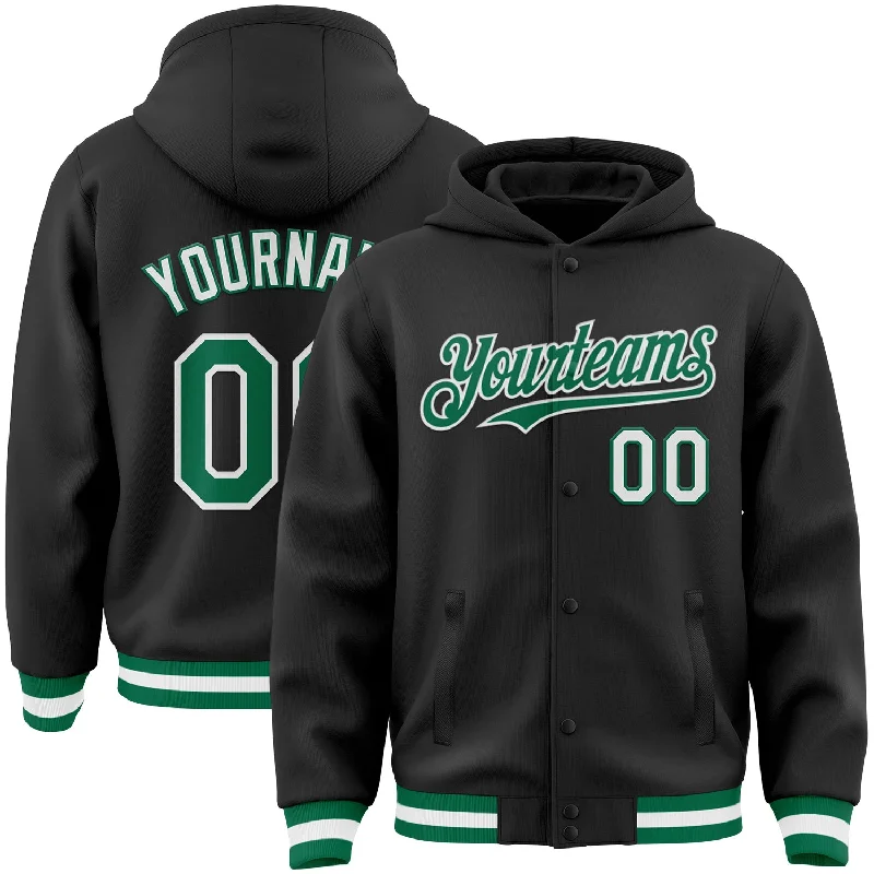 Fishing rod durable tip-Custom Black Kelly Green-White Bomber Full-Snap Varsity Letterman Hoodie Jacket