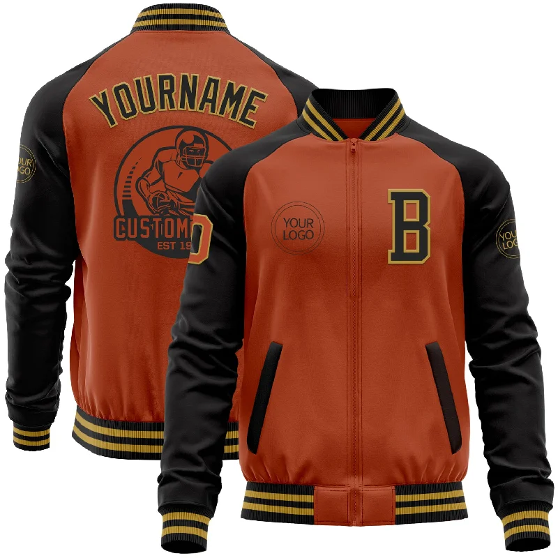 Fishing reel versatile-Custom Texas Orange Old Gold-Black Bomber Varsity Letterman Two Tone Zipper Jacket