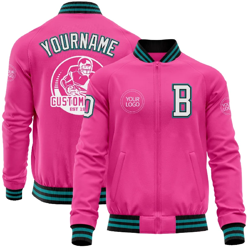 Fishing rod lightweight travel-Custom Pink Black-Teal Bomber Varsity Letterman Zipper Jacket