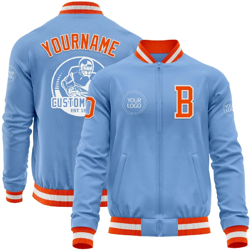 Fishing lure collection-Custom Light Blue Orange-White Bomber Varsity Letterman Zipper Jacket