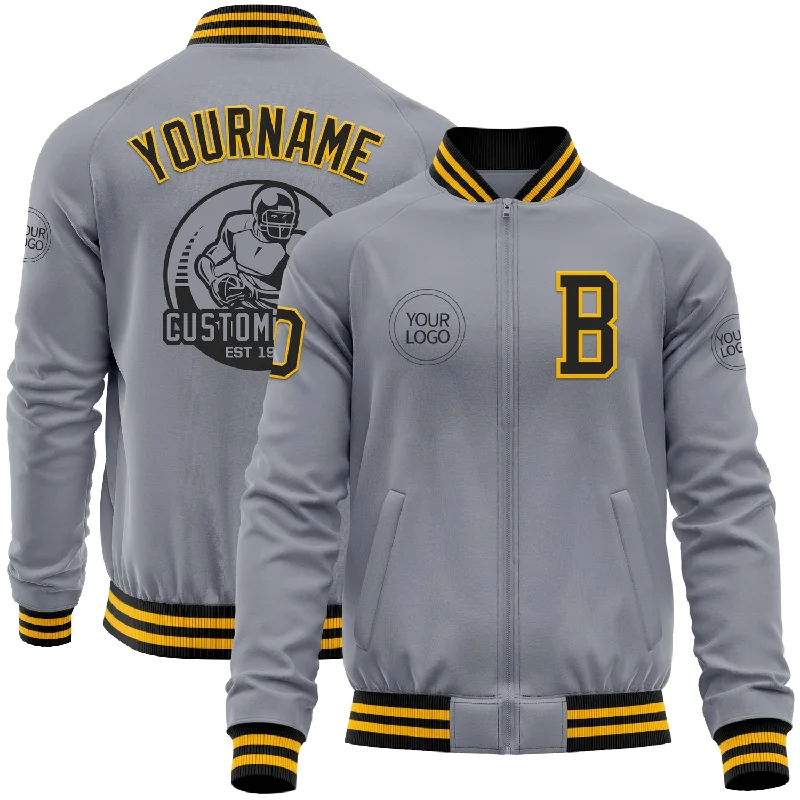 Fishing rod reliable-Custom Gray Black-Gold Bomber Varsity Letterman Zipper Jacket