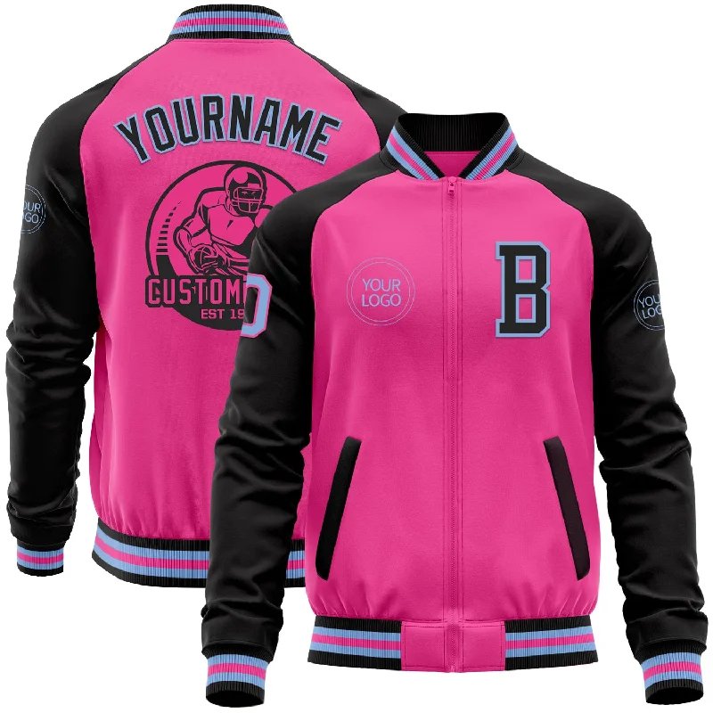 Fishing rod bag portable-Custom Pink Light Blue-Black Bomber Varsity Letterman Two Tone Zipper Jacket