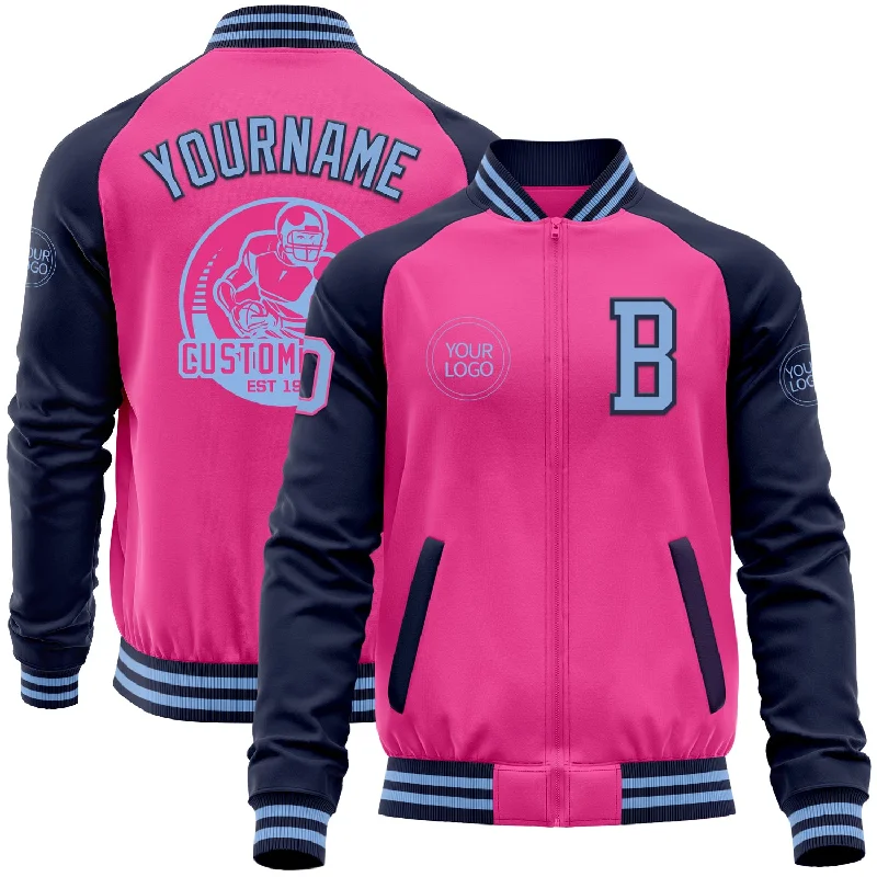 Fishing rod stand-Custom Pink Light Blue-Navy Bomber Varsity Letterman Two Tone Zipper Jacket