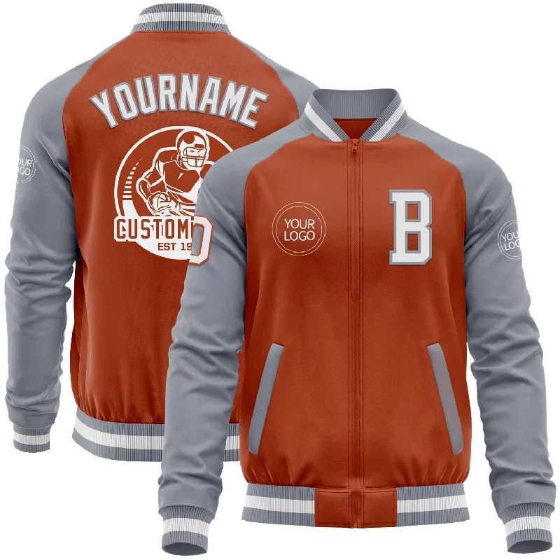 Fishing reel durable-Custom Texas Orange White-Gray Bomber Varsity Letterman Two Tone Zipper Jacket