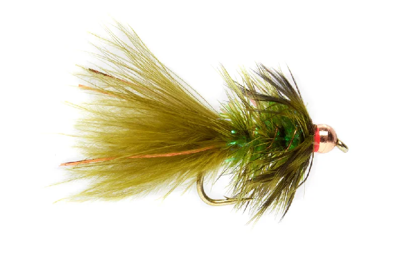 Fishing line casting-MINI SHIMMER BUGGER OLIVE & GRIZZLY