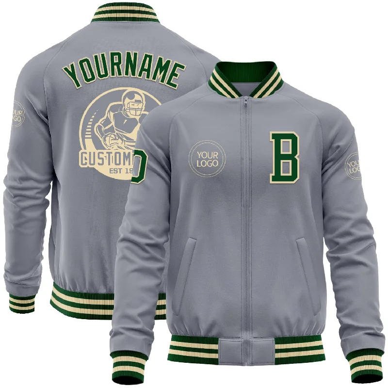 Fishing rod adjustable-Custom Gray Green-Cream Bomber Varsity Letterman Zipper Jacket