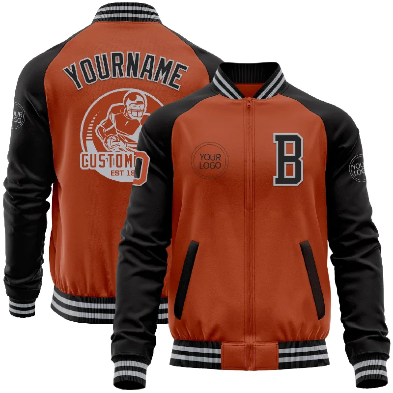 Fishing line casting-Custom Texas Orange Gray-Black Bomber Varsity Letterman Two Tone Zipper Jacket