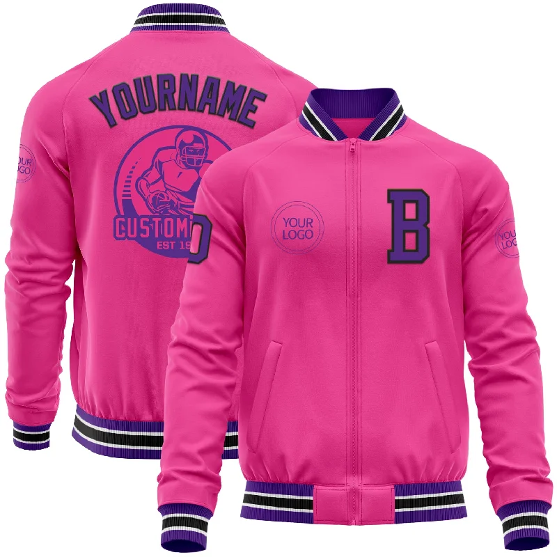 Fishing reel power handle-Custom Pink Purple-Black Bomber Varsity Letterman Zipper Jacket