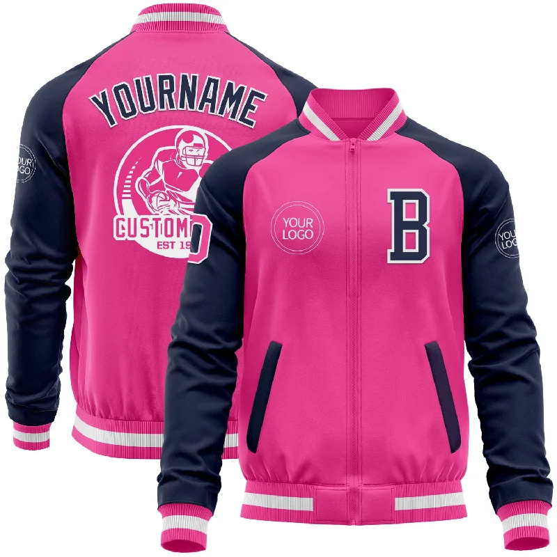 Fishing line counter-Custom Pink White-Navy Bomber Varsity Letterman Two Tone Zipper Jacket