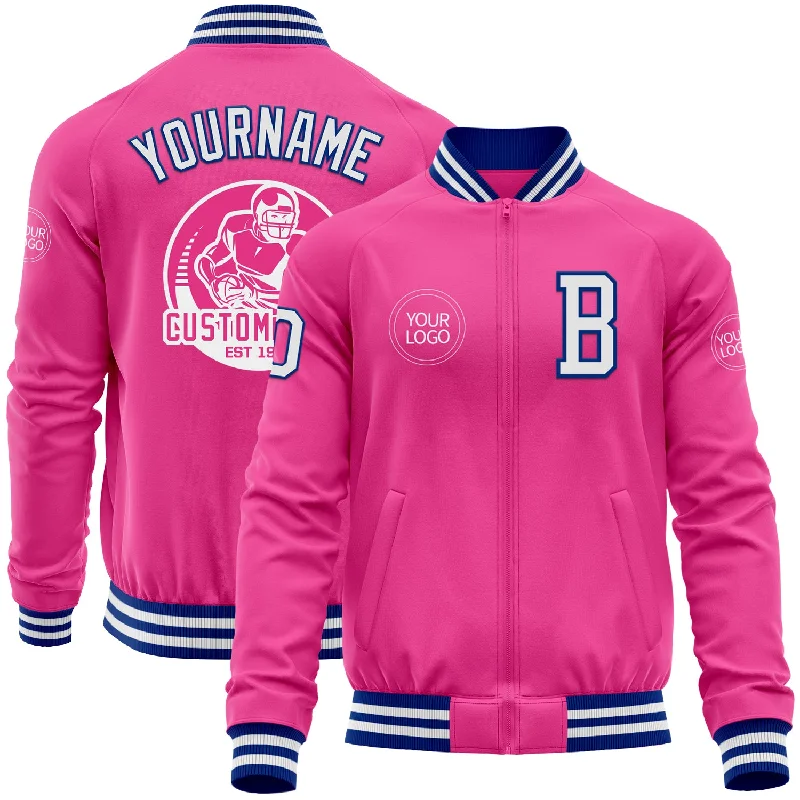 Fishing line tensioner-Custom Pink White-Royal Bomber Varsity Letterman Zipper Jacket